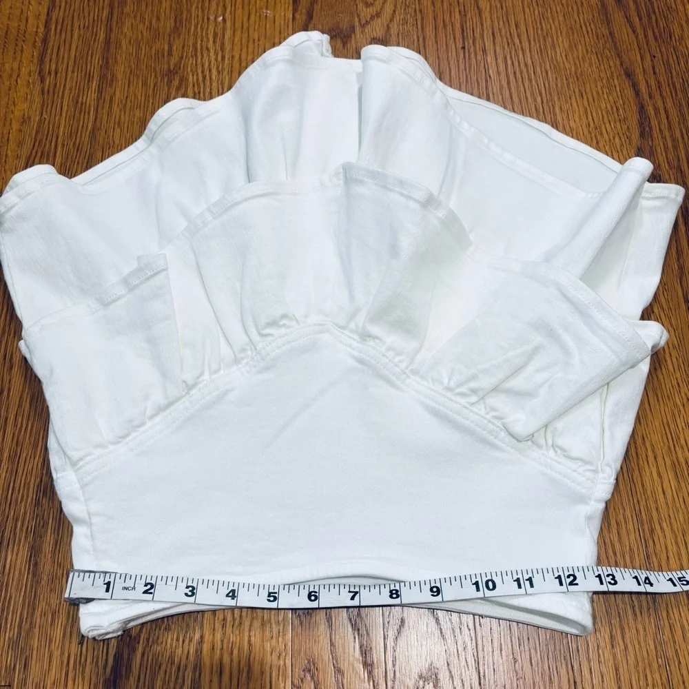 MOTHER Bright White The Ruffle Denim Mini Cowboy Preppy Skirt size 25
